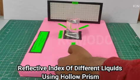 Reflective index of different liquid using hollow prism Working model 