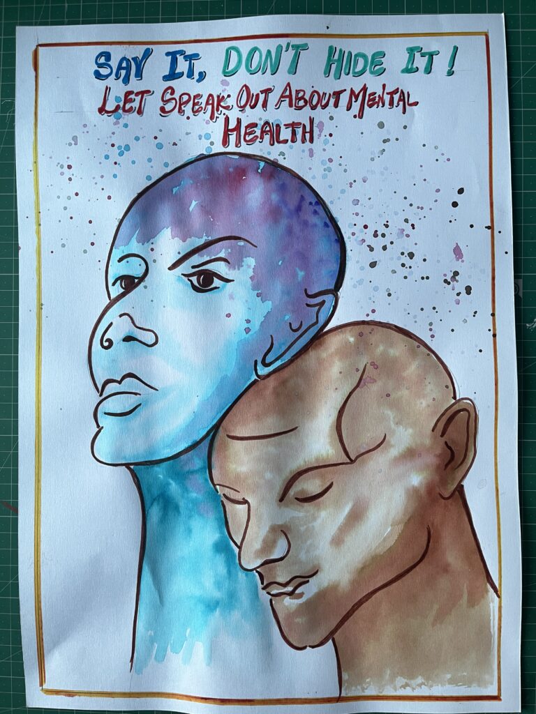 Hand-drawn World Mental Health Day poster for students promoting mental wellbeing and awareness in schools and colleges