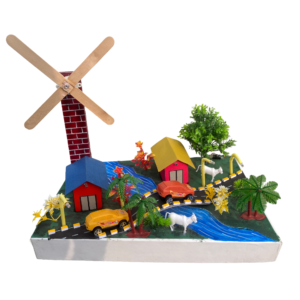 Komodo Craft DIY Windmill Model Kit, 32-Piece Educational Set with Motor, Trees, Lights, Complete Village Scene
