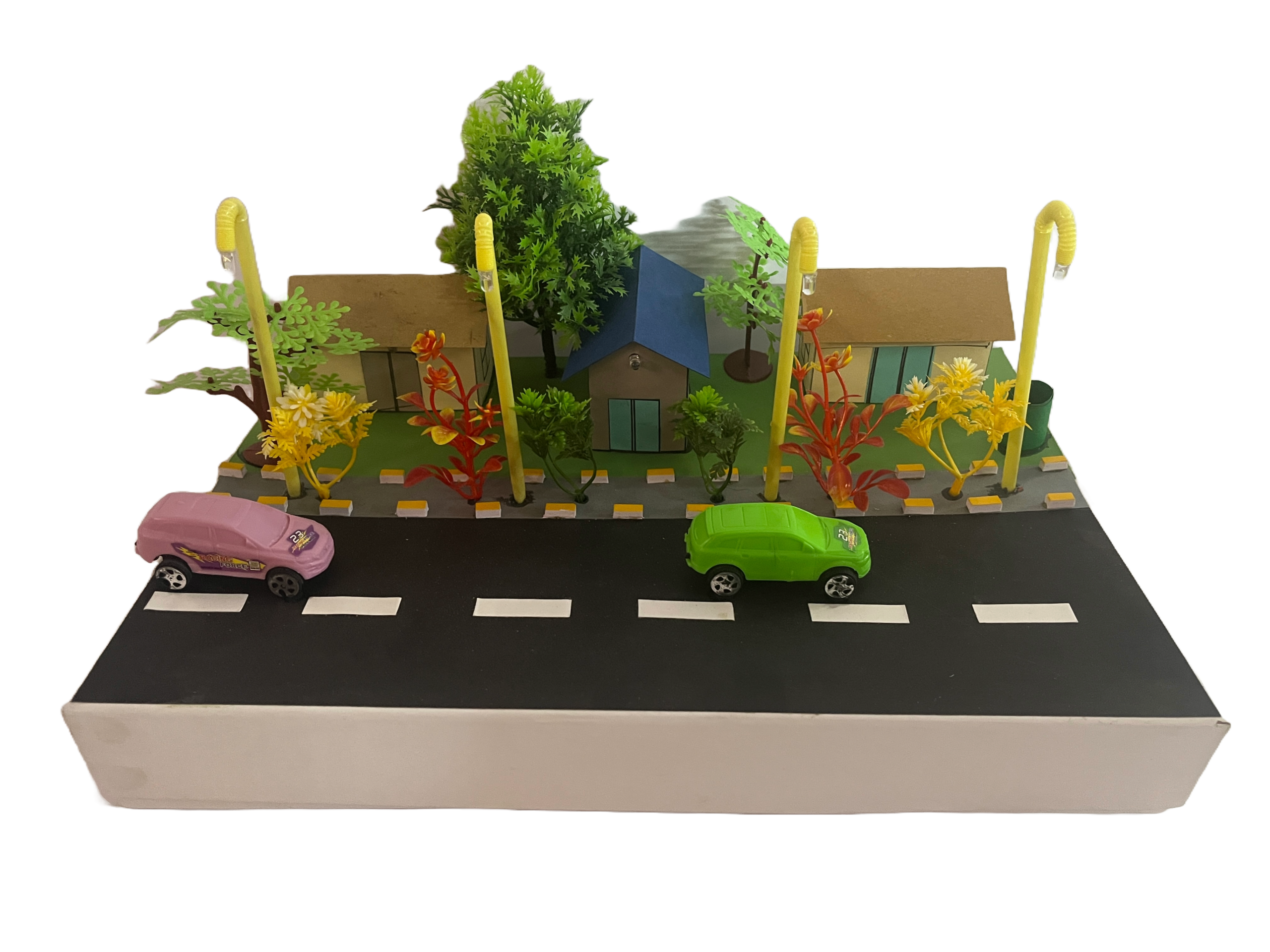 DIY Automatic Day Night Light Science Project Kit with LDR Circuit, 40 x 21 cm Model Set with Cars and Decorations