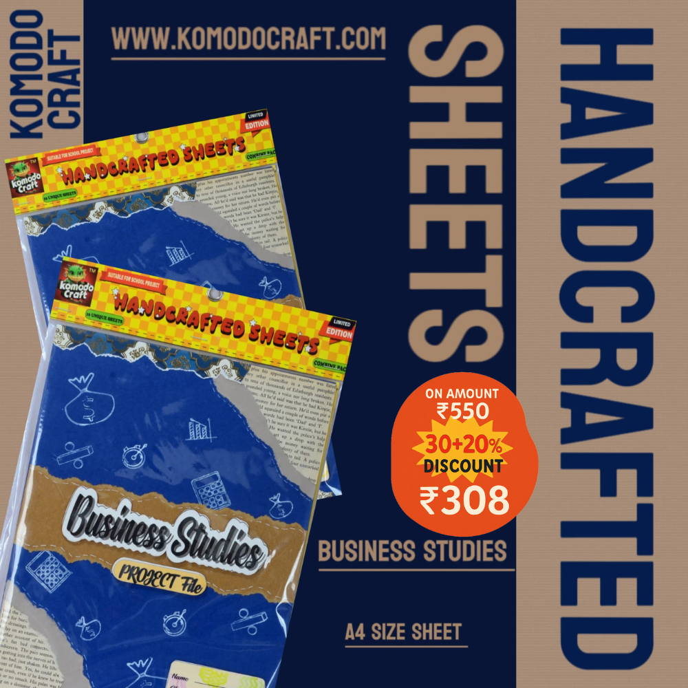 KOMODO Handcrafted Sheets / Business Studies / A4 Size Sheets / 180 GSM / Pack For 10 Sheets / Ideal For School Project , Stationery / Students