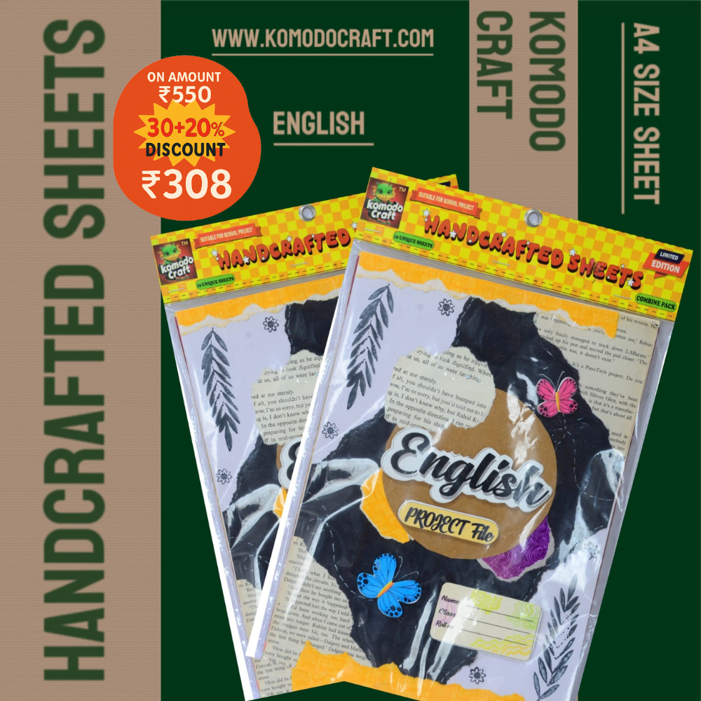 KOMODO Handcrafted Sheets / English  / A4 Size Sheets / 180 GSM / Pack For 10 Sheets / Ideal For School Project , Stationery / Students