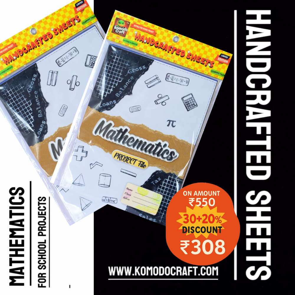 KOMODO Handcrafted Sheets / Mathematics / A4 Size Sheets / 180 GSM / Pack For 10 Sheets / Ideal For School Project , Stationery / Students