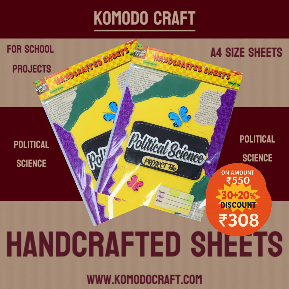KOMODO Handcrafted Sheets / Political Science / A4 Size Sheets / 180 GSM / Pack For 10 Sheets / Ideal For School Project , Stationery / Students