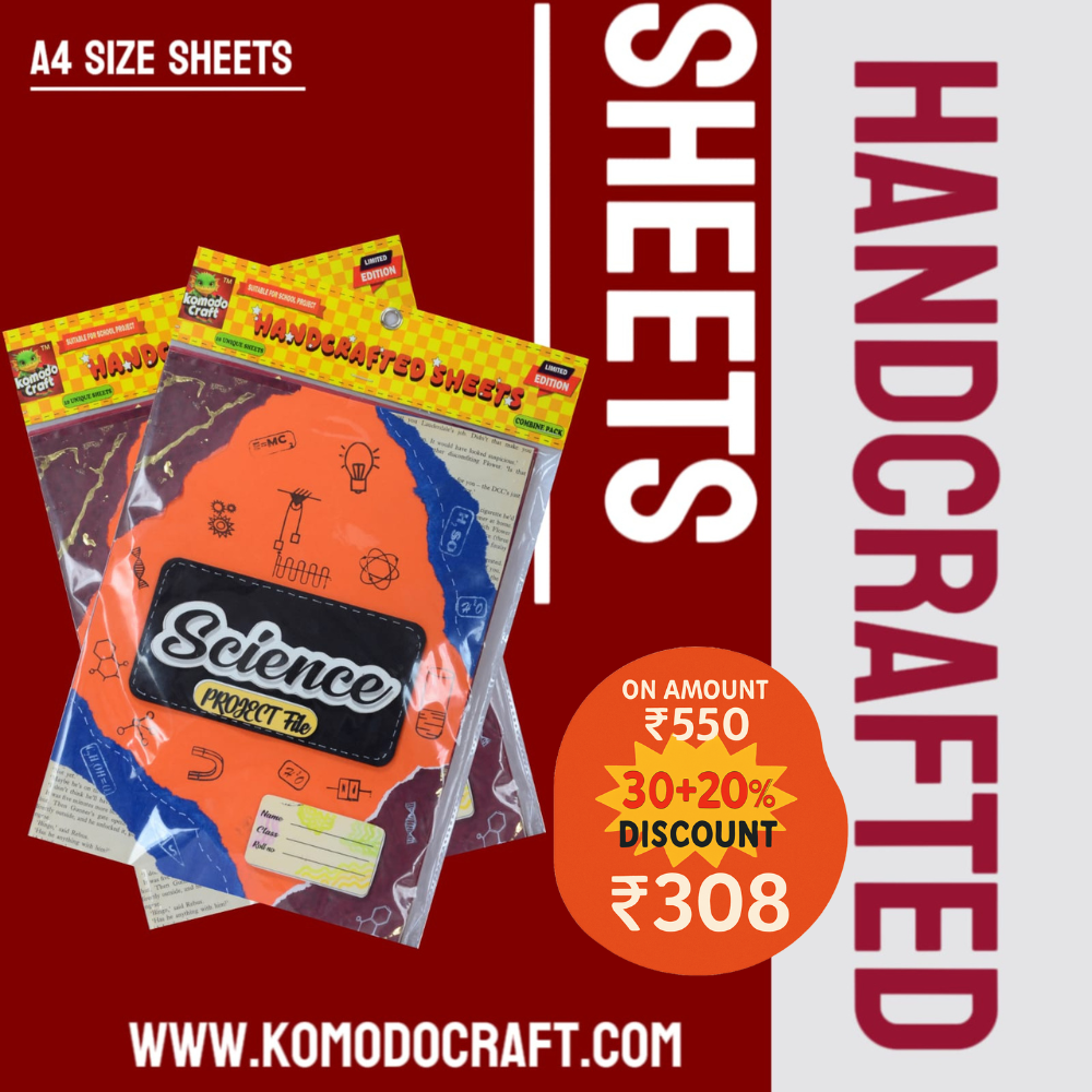 KOMODO Handcrafted Sheets / Science / A4 Size Sheets / 180 GSM / Pack For 10 Sheets / Ideal For School Project , Stationery / Students