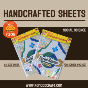 KOMODO Handcrafted Sheets / Social Science / A4 Size Sheets / 180 GSM / Pack For 10 Sheets / Ideal For School Project , Stationery / Students