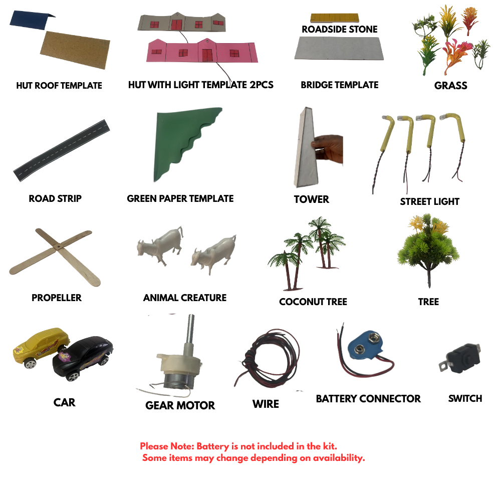 Komodo Craft DIY Windmill Model Kit, 32-Piece Educational Set with Motor, Trees, Lights, Complete Village Scene - Image 8