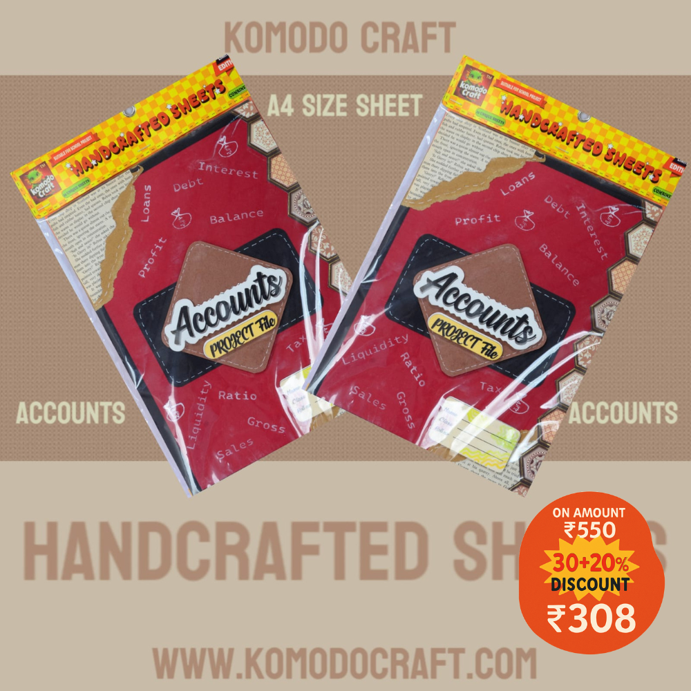 KOMODO Handcrafted Sheets / Account / A4 Size Sheets / 180 GSM / Pack For 10 Sheets / Ideal For School Project , Stationery / Students