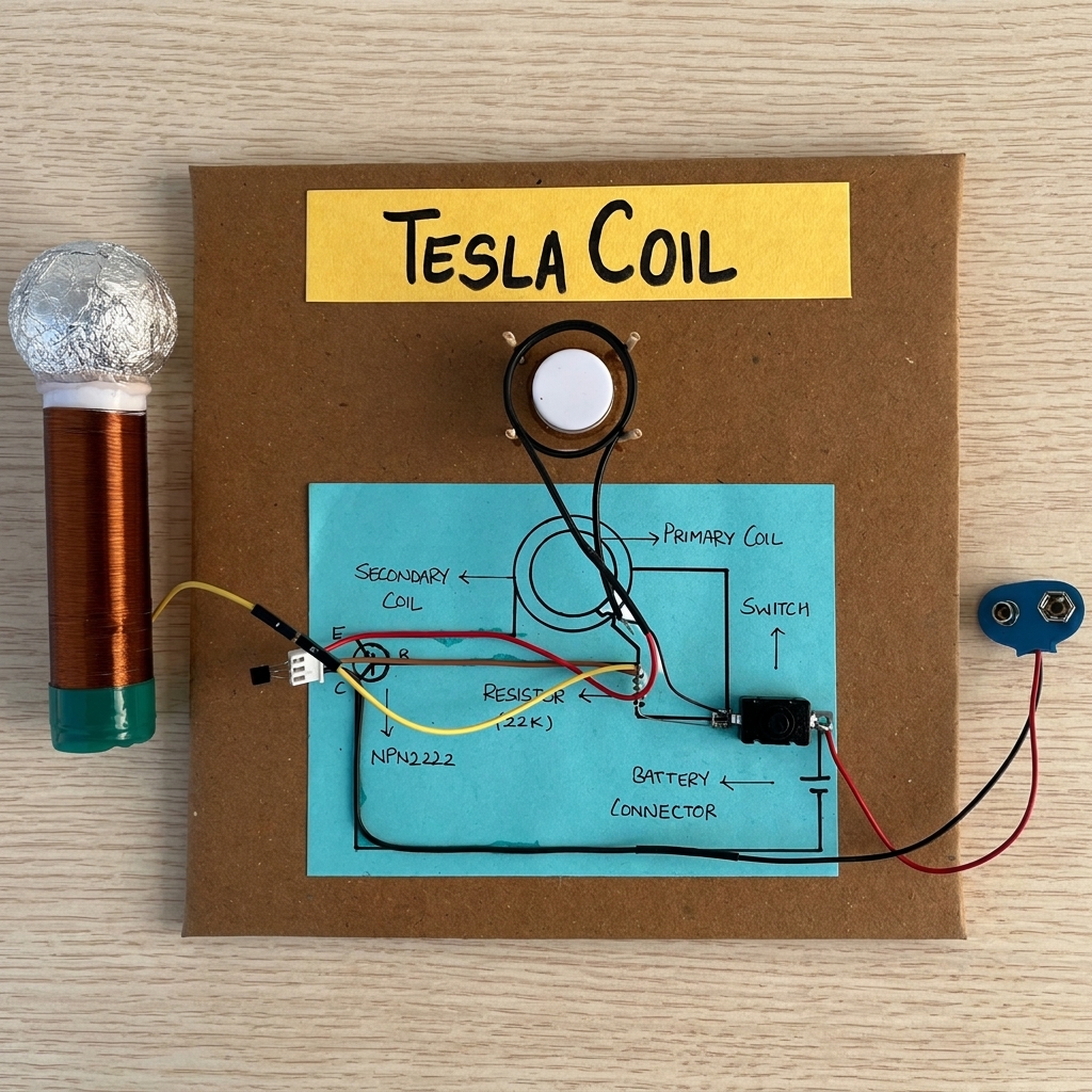 Tesla Coil Model Kit for Students | Wireless Electricity Demonstration Project | Working Mini Tesla Coil with LED Bulb | STEM Science Project for School & College - Image 5