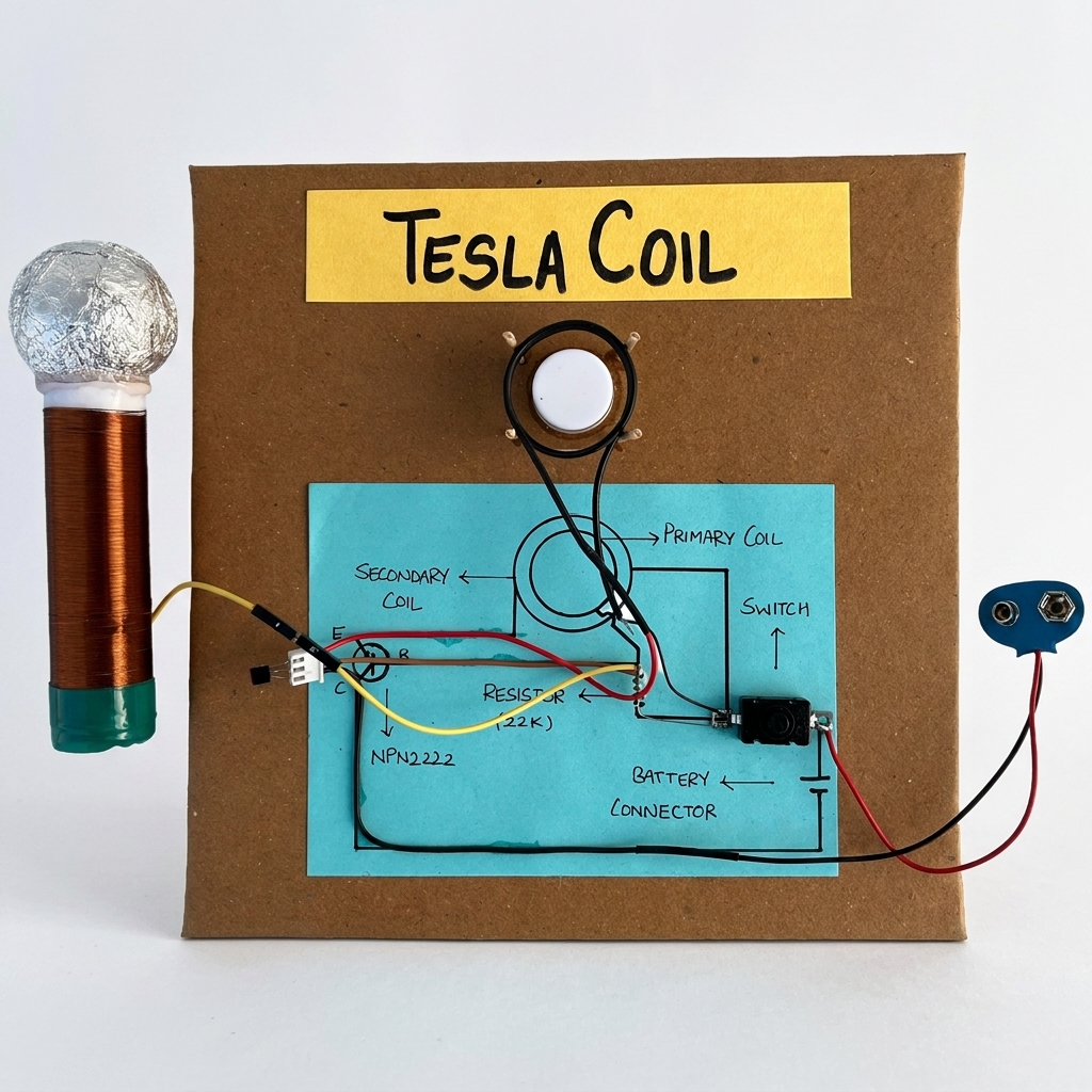 Tesla Coil Model Kit for Students | Wireless Electricity Demonstration Project | Working Mini Tesla Coil with LED Bulb | STEM Science Project for School & College
