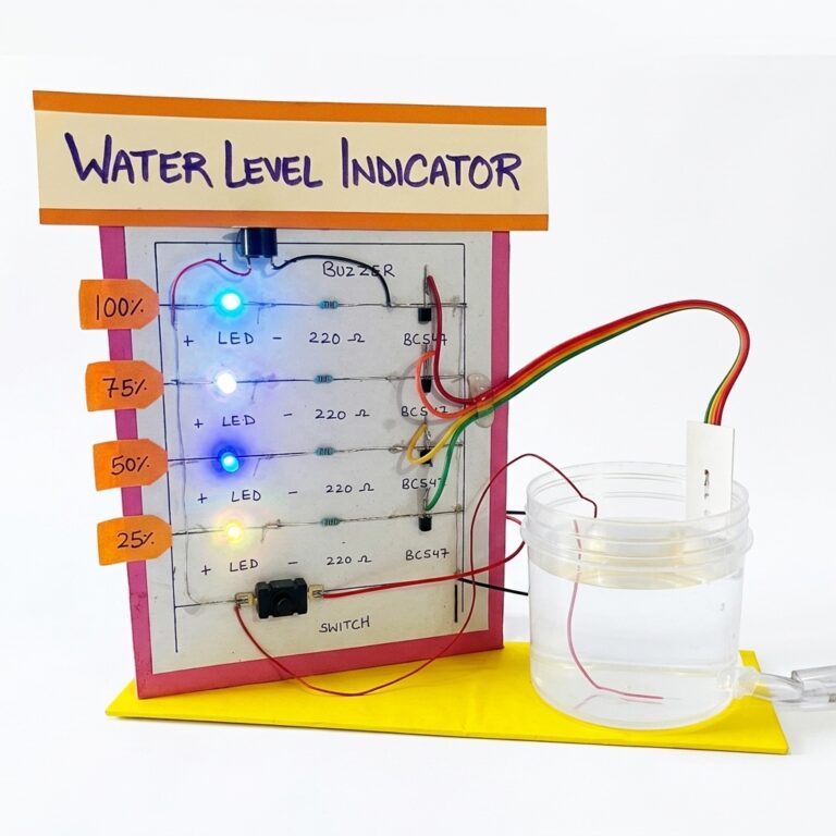 Water level indicator science project kit with LED and buzzer for students