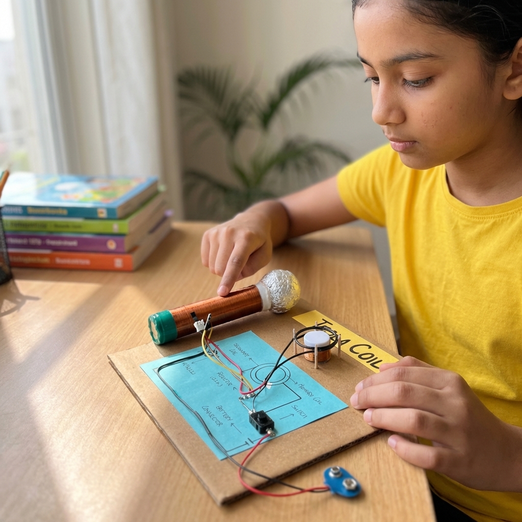 Tesla Coil Model Kit for Students | Wireless Electricity Demonstration Project | Working Mini Tesla Coil with LED Bulb | STEM Science Project for School & College - Image 3